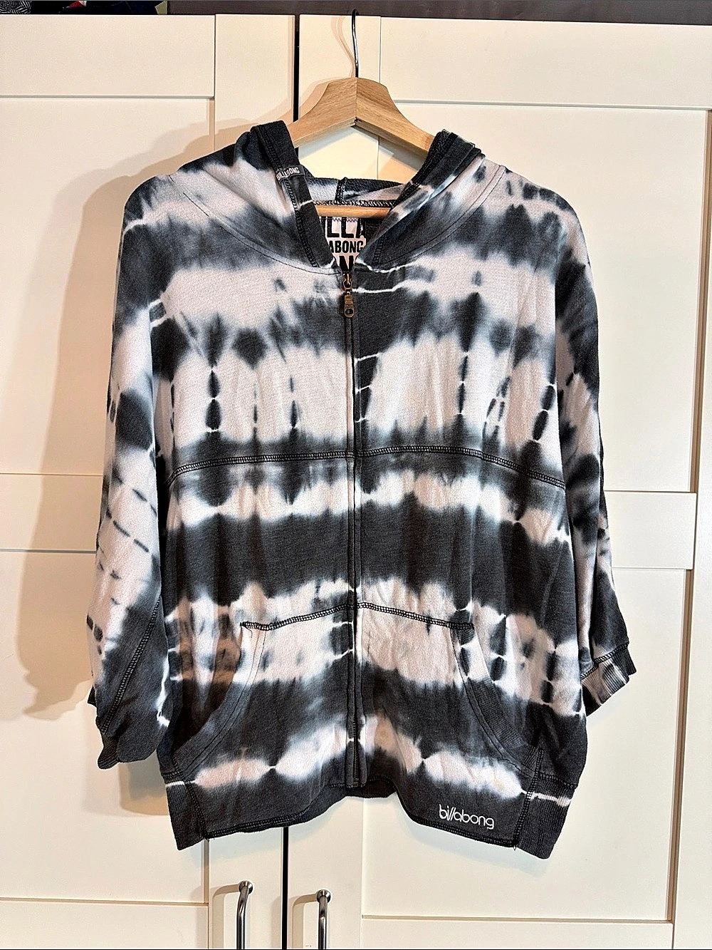 Billabong Y2K Tie Dye Zip Hoodie Women L 3/4 Sleeve Surf Skater 2000s B17